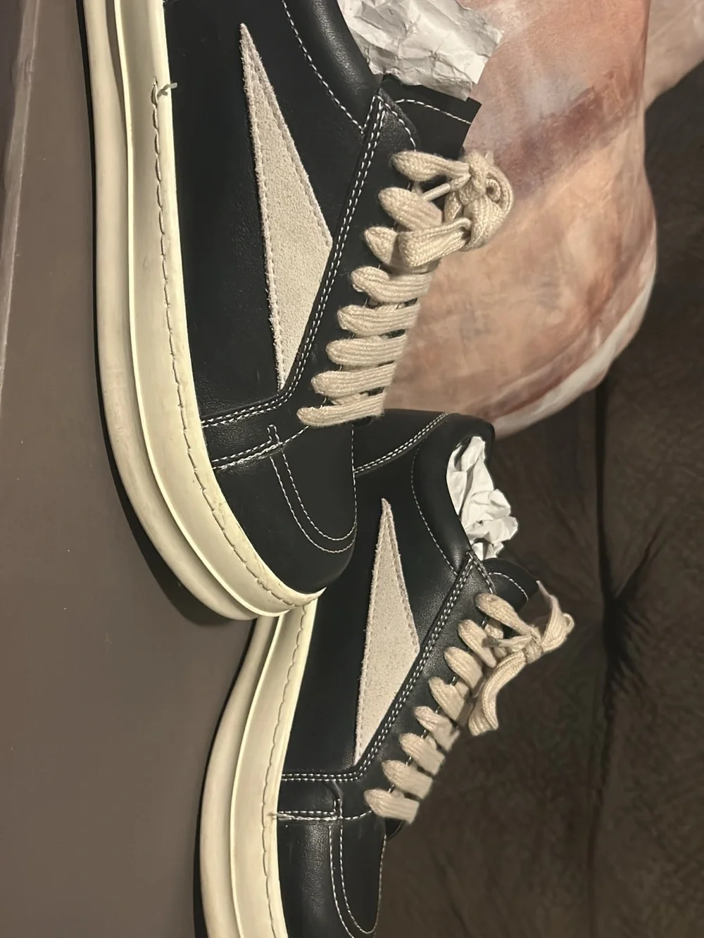 Rick Owens Black and White Low-Top Sneakers
